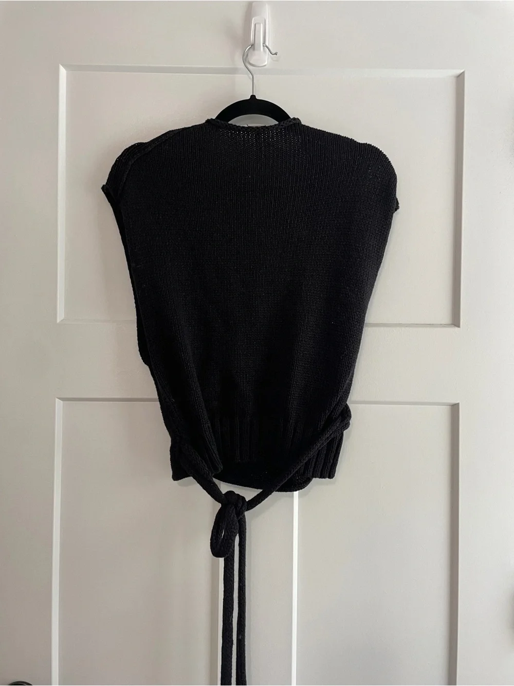 Free People Black Open Knit Wrap Vest Adjustable Side Tie Boho Medium